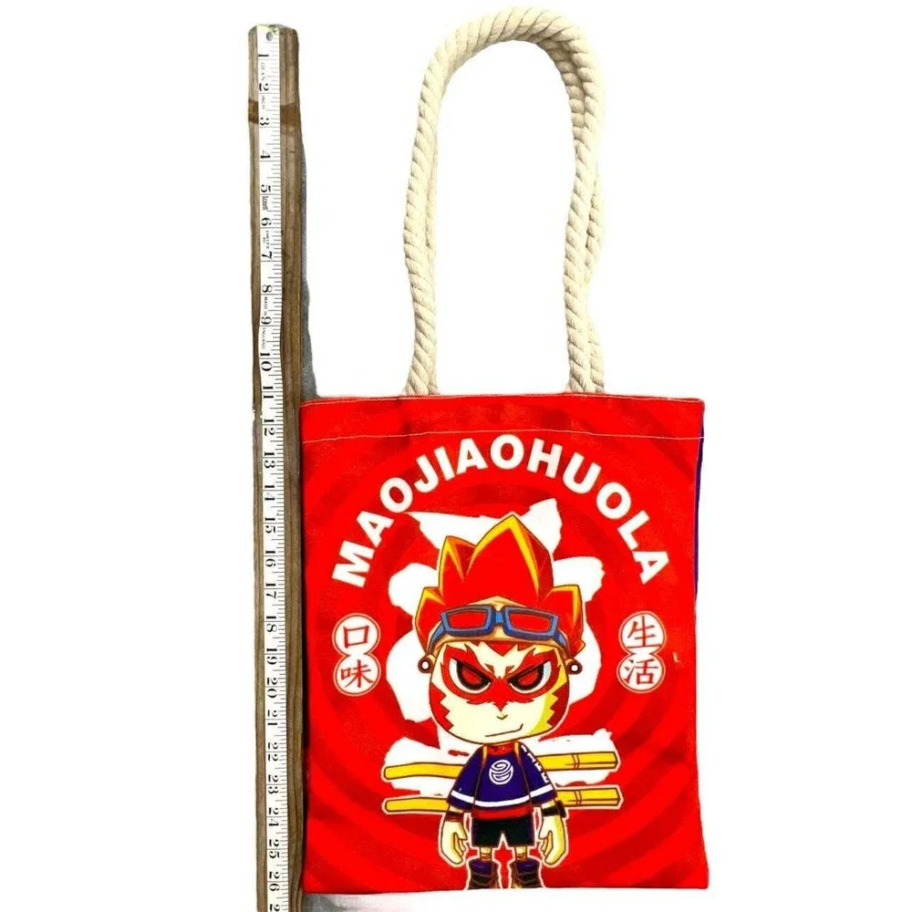 Maojiao Huola Cartoon Character Tote Bag Reversible Blue‎ Red Rope Handles NWOT